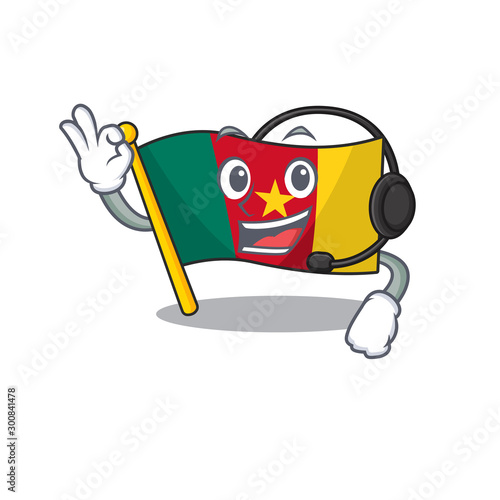 with headphone flag cameroon above the table cartoon