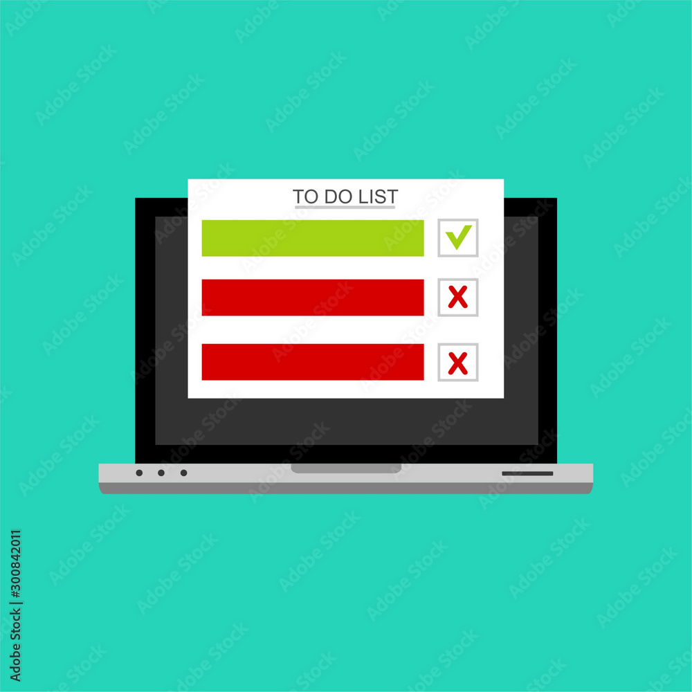 To Do List text on computer.Isolated vector illustration in flat style. Design for web site, banners, infographics To Do List text on computer.Isolated vector illustration in flat style. Design for web site, banners, infographics