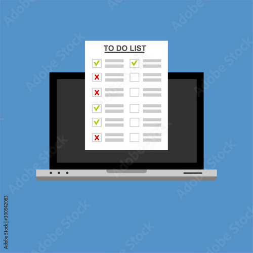 To Do List text on computer.Isolated vector illustration in flat style. Design for web site, banners, infographics