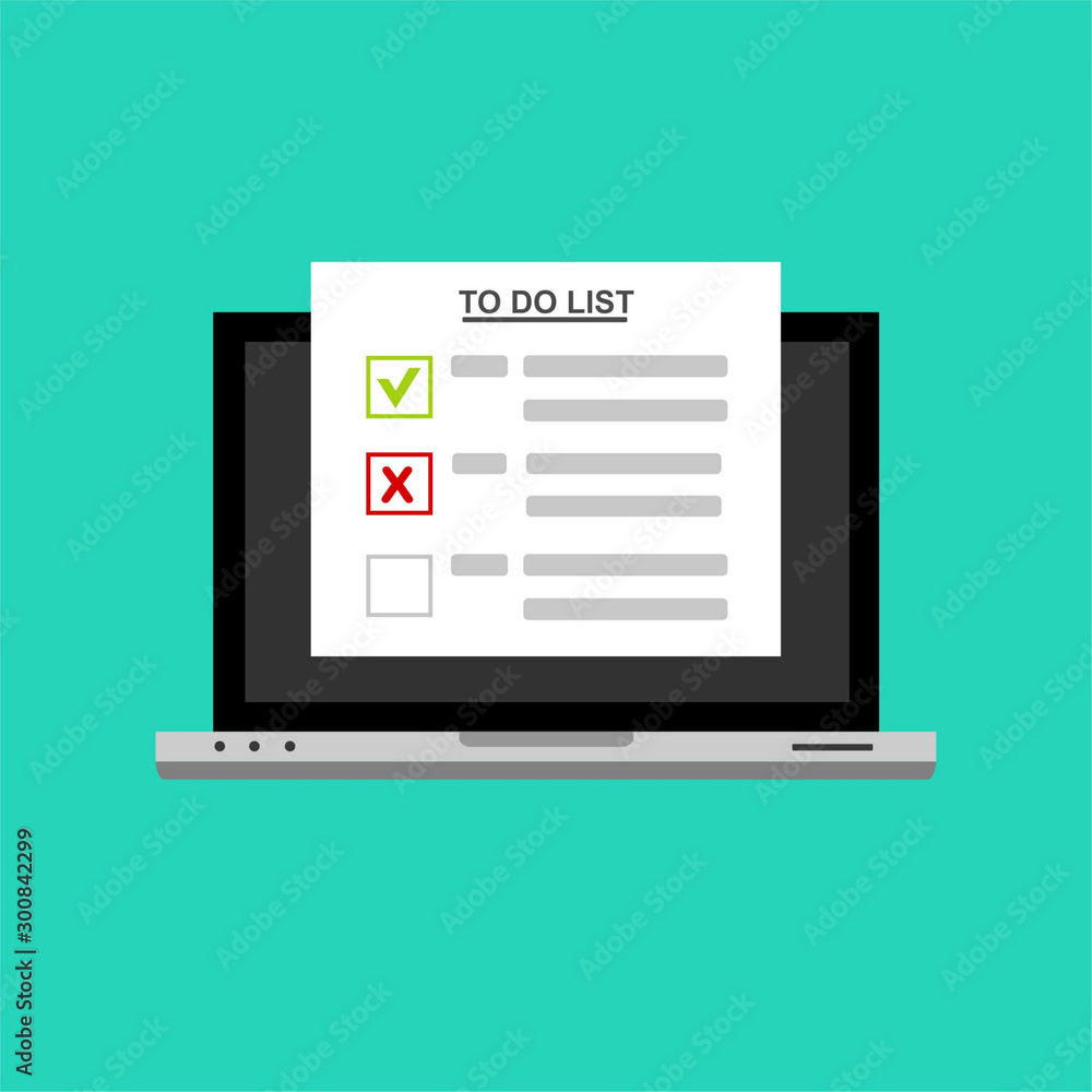 To Do List text on computer.Isolated vector illustration in flat style. Design for web site, banners, infographics To Do List text on computer.Isolated vector illustration in flat style. Design for web site, banners, infographics