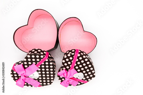 two gift box heart shape open on white background