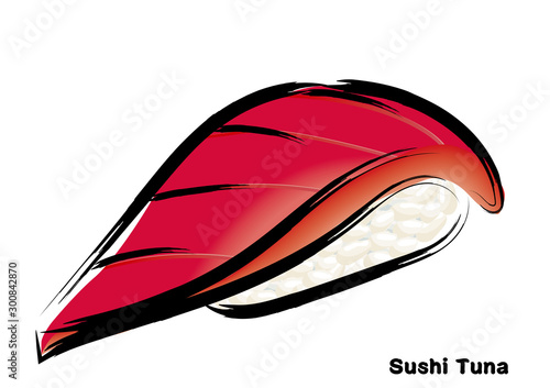 筆タッチ・手描きの寿司・鮨のイラスト｜マグロ・赤身の握り寿司のイラスト| Illustration of traditional Japanese food, nigiri sushi