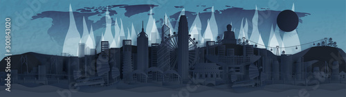 Hong Kong today, China in paper cut style vector illustration