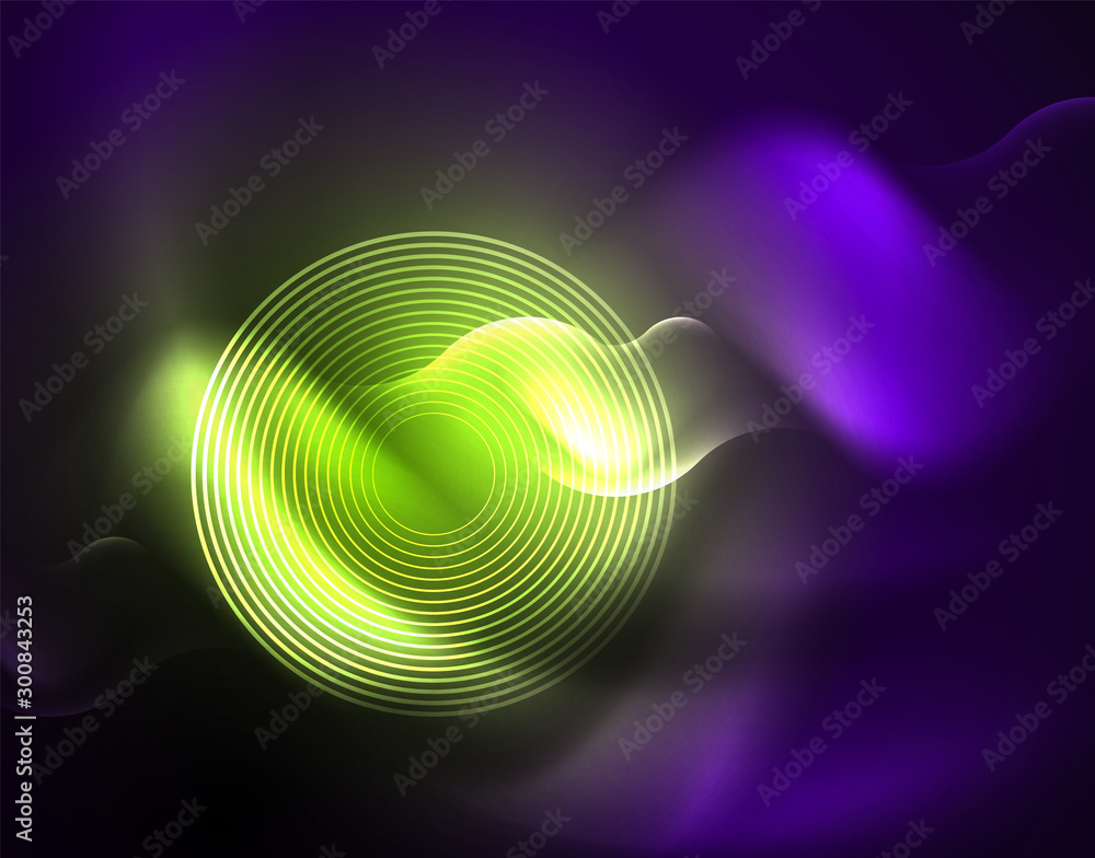 Fototapeta premium Shiny metallic neon waves vector design