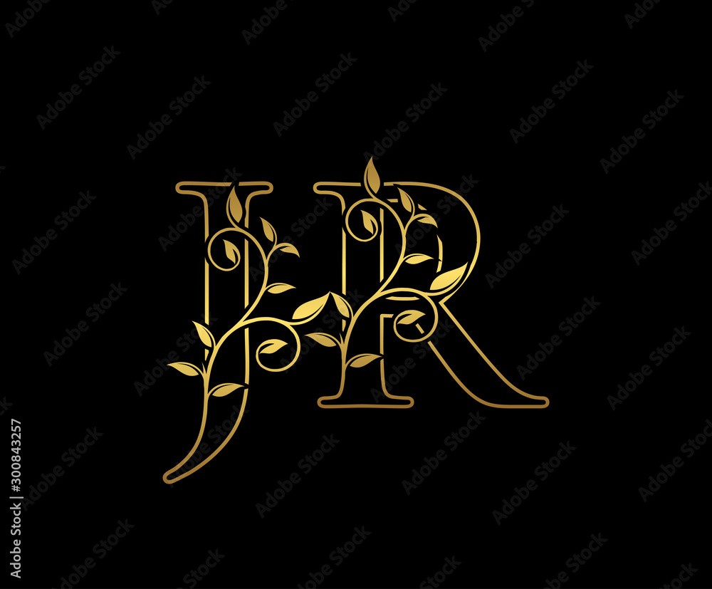 Classy letter J and R, JR vintage decorative ornament emblem badge ...