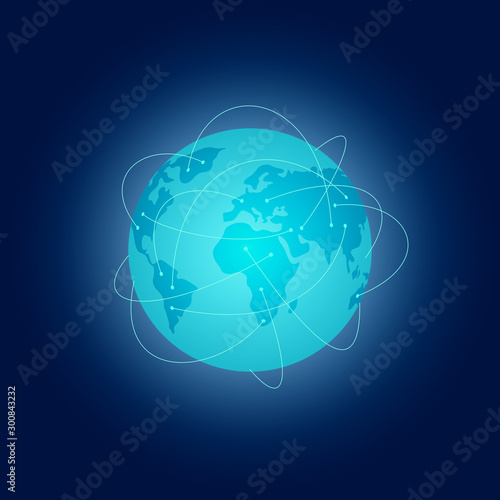Earth Globe with Connection lines. Global communications concept on world map sphere vector illustration.