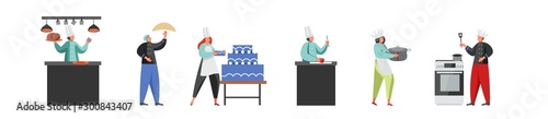 Restaurant team, cartoon characters set, vector isolated illustration