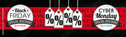 Long Banner Black Friday Cyber Monday Ribbon Price Sticker