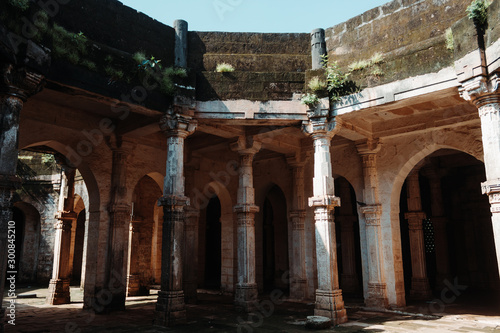 View of the pillars inside the Uparkot Fort in Junagadh, Gujarat, India photo