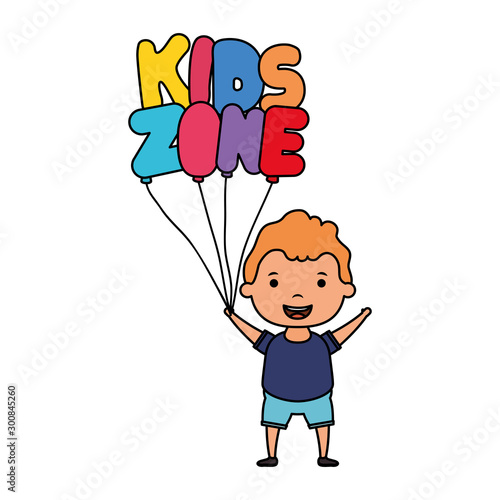 cute little boy with kids zone balloons helium