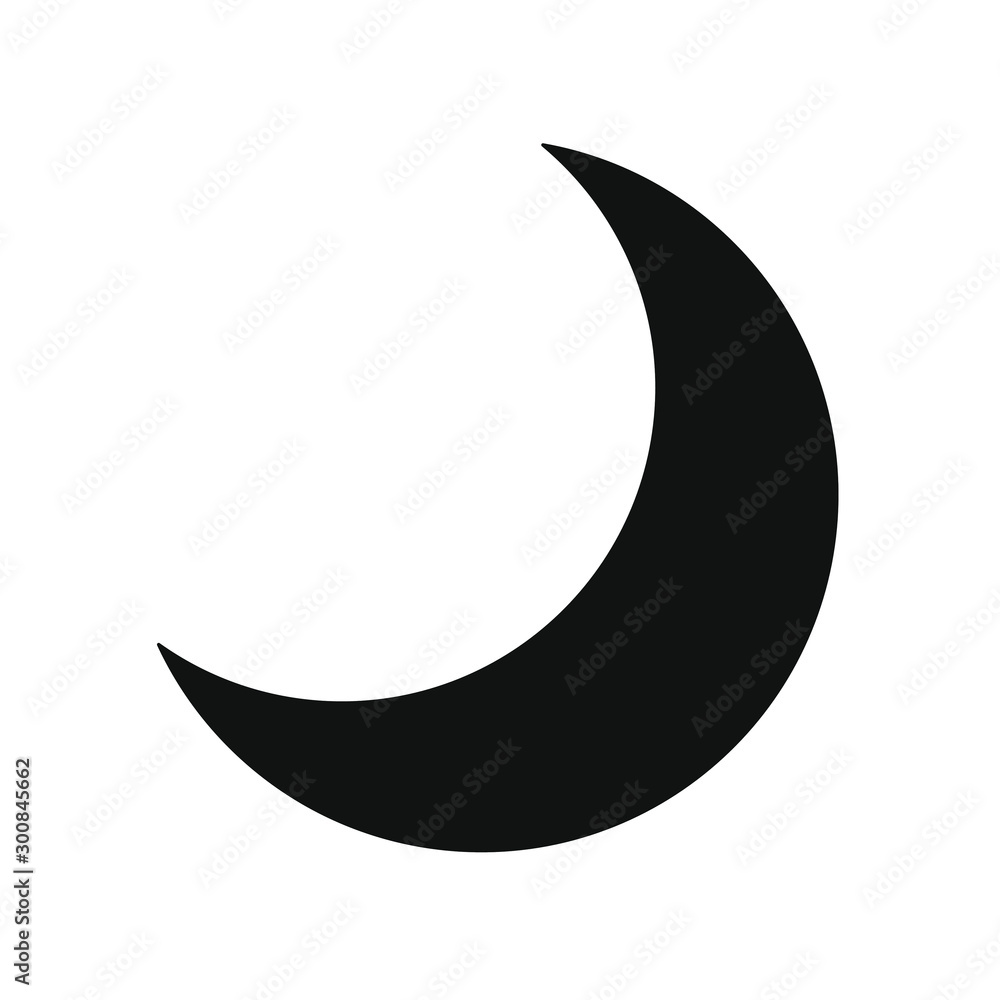 Flat style nighttime half moon icon. Lunar night. Crescent logo symbol.  Vector illustration image. Isolated on white background. Stock Vector