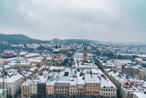 cityscape view of old european city at winter time