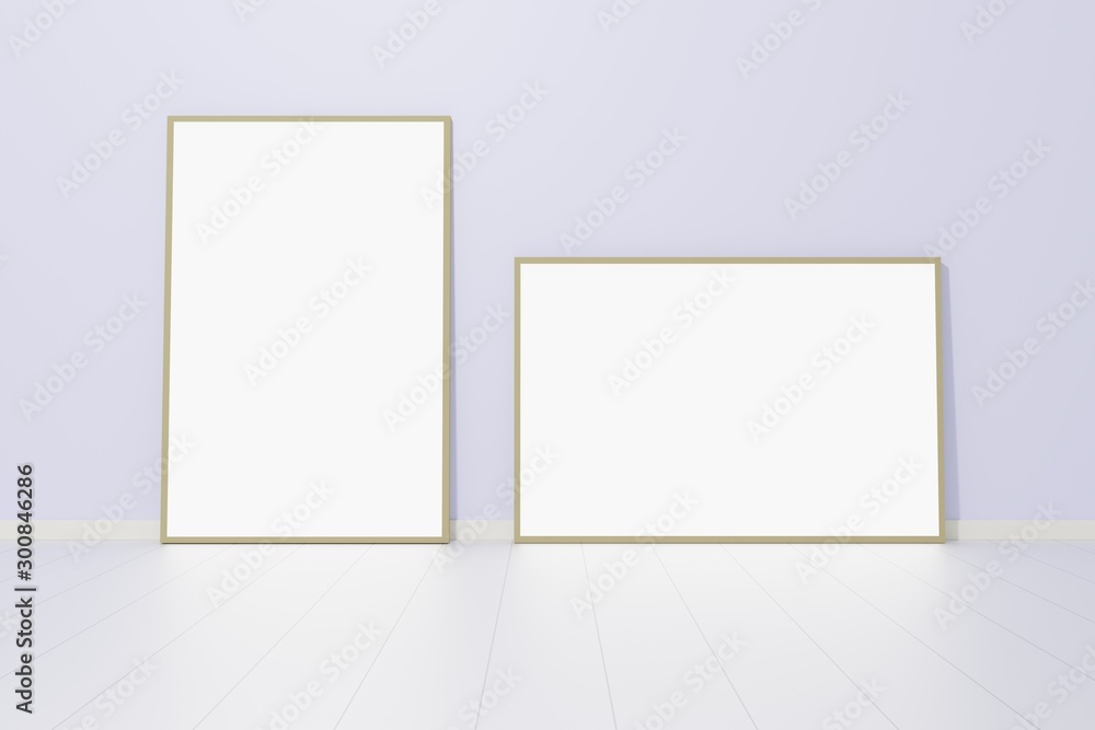 Empty room with empty picture, 3D illustration Empty room with empty picture, 3D illustration