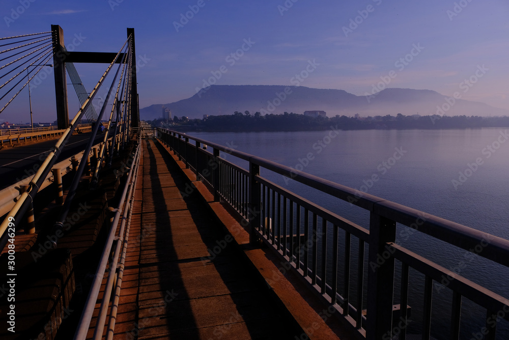 Fototapeta premium ฺBridge communication at Khong river builded in world war 2 nd in Peak-se of Laos.