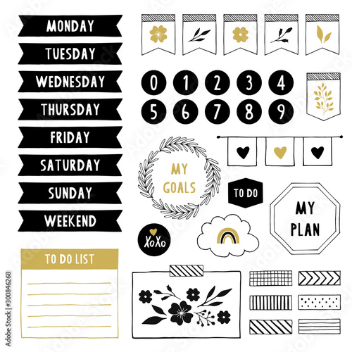 Set of stickers for planner and notebook. Vector labels. Isolated illustration.