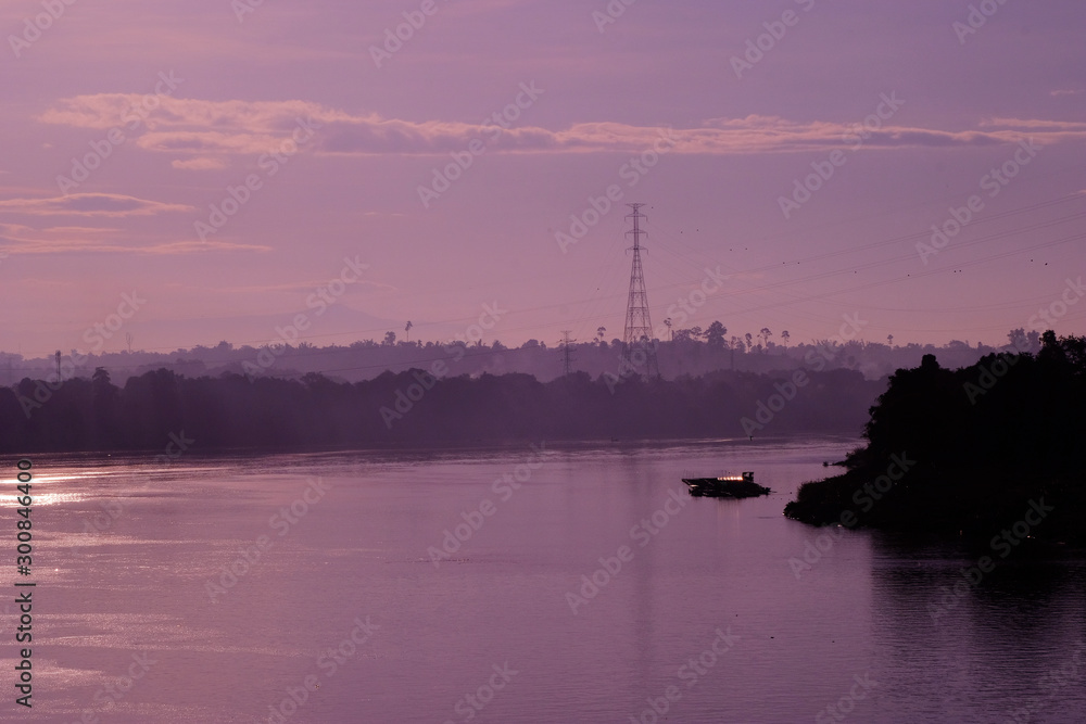 Morning view of Khong river very beautiful and feeling peace.