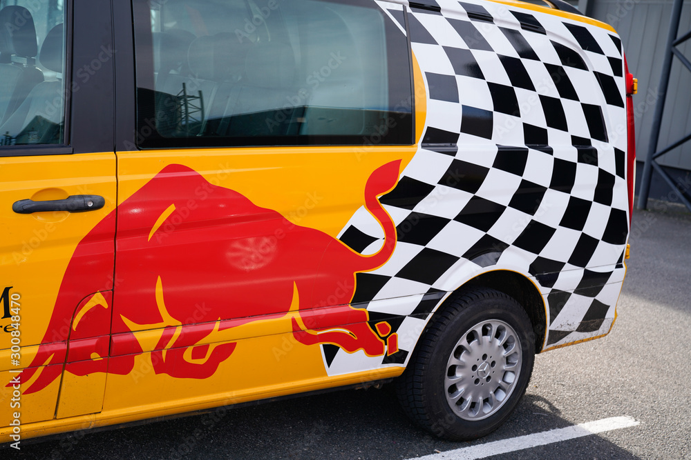 Red Bull van bus delivery truck parked RedBull Energy Drink Stock Photo |  Adobe Stock