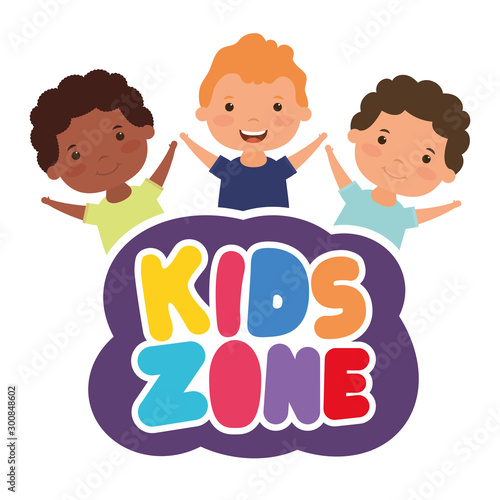 cute little interracial boys with kids zone lettering