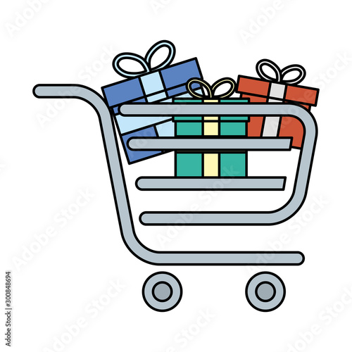 shopping cart with gifts boxes presents