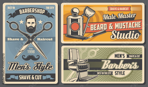 Men shave, cut and trim barbershop salon