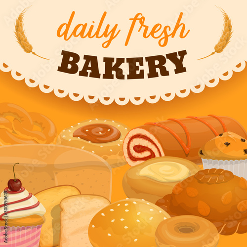 Bread and pastry food. Desserts, daily bakery