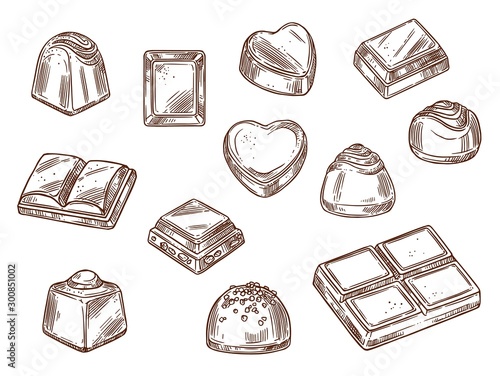 Cacao sweets, chocolate candy, confectionery food