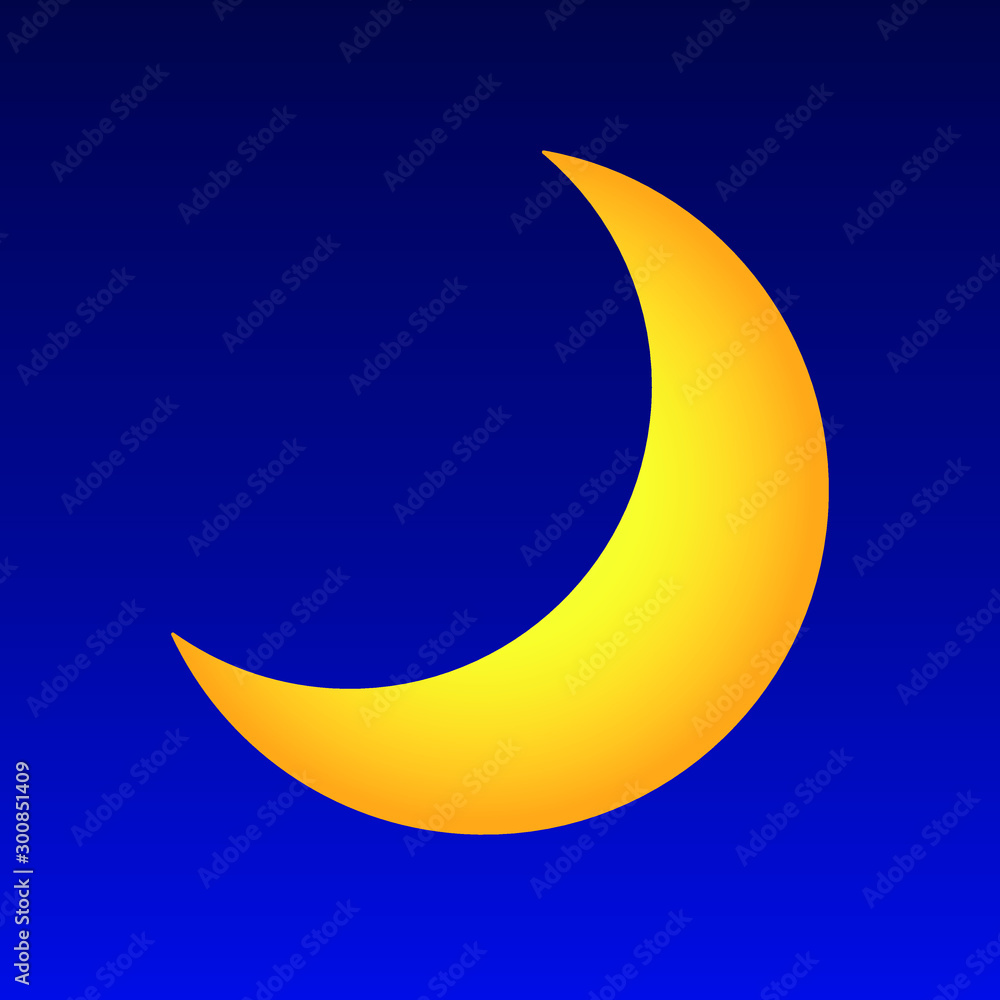 Flat style nighttime half moon icon. Lunar night. Crescent logo symbol