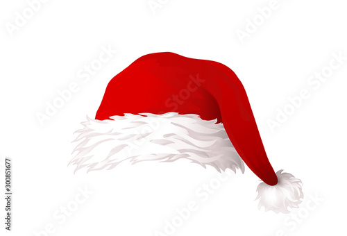 Weihnachtsmann Mütze,  Vektor Illustration isoliert auf weißem Hintergrund