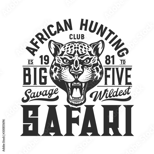 Hunting sport emblem, jaguar and big five hunt