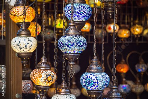 Turkish lamps on display at Christmas market winter wonderland in London