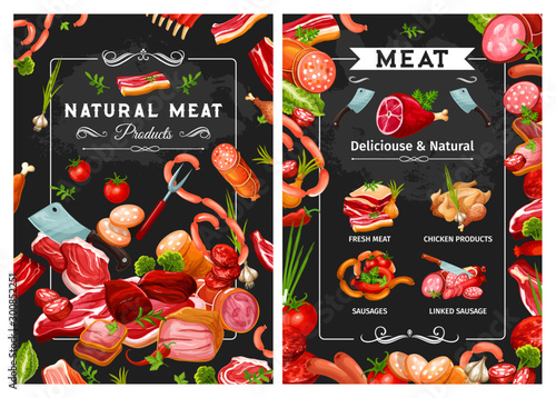 Meat and sausages, pork and lamb. Butchery food