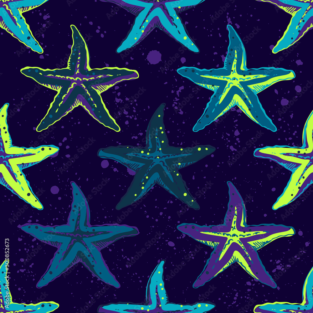 Abstract seamless vector ocean pattern for girls, boys, clothes. Creative background with sea stars,Funny wallpaper for textile and fabric. Fashion style. Colorful bright Abstract seamless vector ocean pattern for girls, boys, clothes. Creative background with sea stars,Funny wallpaper for textile and fabric. Fashion style. Colorful bright