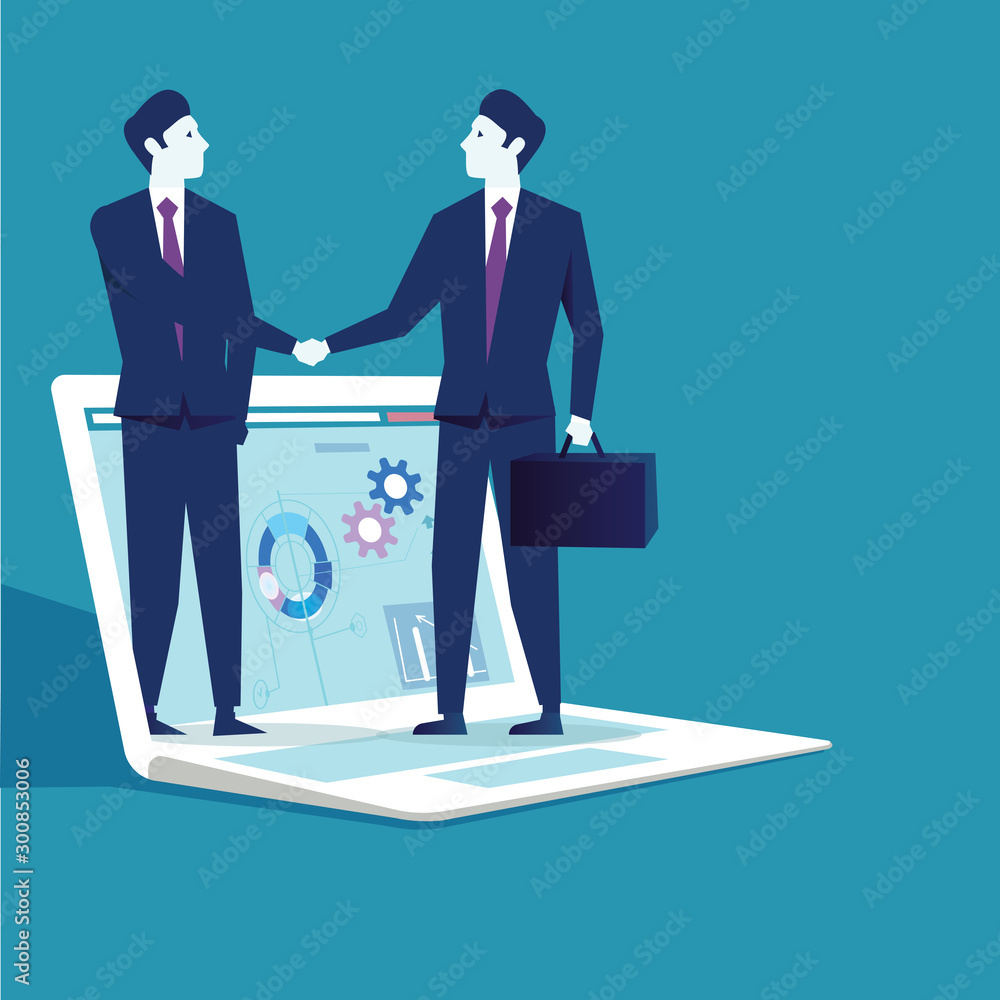 Business concept vector illustration in flat cartoon style Business people shaking hands. Money investment concept