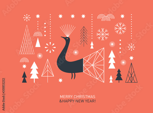 Christmas and New Year's card.Greeting cad, Banner, brochure design, gift card. Minimalist style	