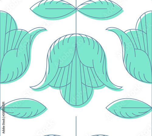 Seamless pattern with outlined geometrical tulips