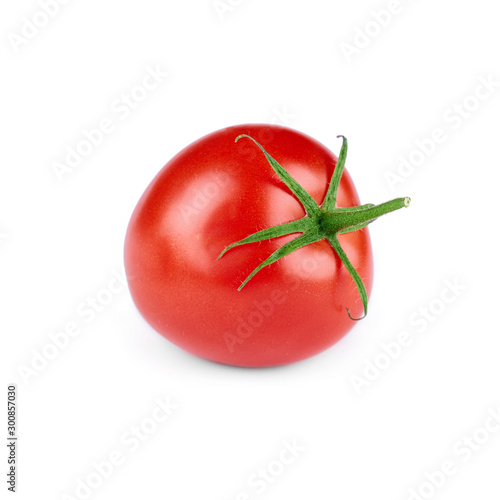 One fresh organic red tomato isolated on white background