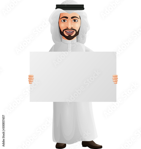 Arab businessman holding a blank sign