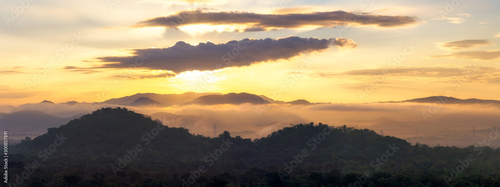 Fototapeta premium Aerial view, panoramic view of the morning scenery.