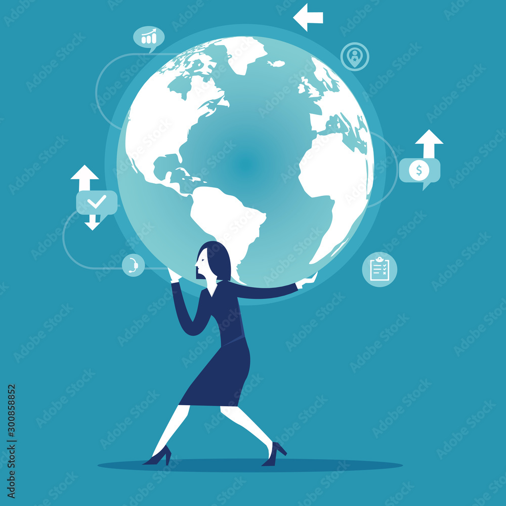 Business person holding globe. Concept people and earth vector ...