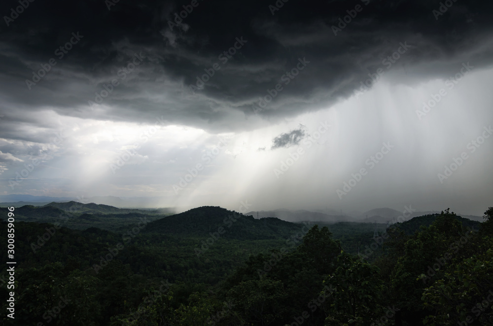 Storm over mountain.