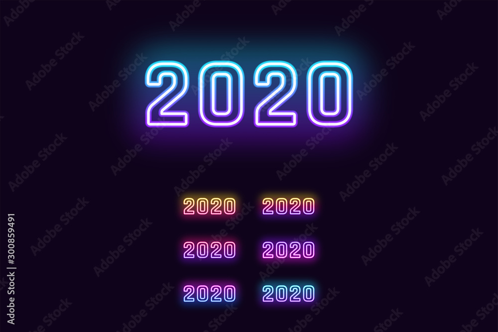 Neon number 2020, New Year digits in different Gradient colors. Set of glowing date 2020 in Neon Neon number 2020, New Year digits in different Gradient colors. Set of glowing date 2020 in Neon