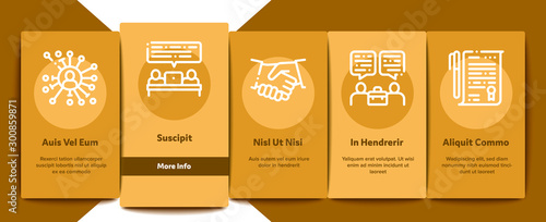 Contract Onboarding Mobile App Page Screen Vector Thin Line. Human Silhouette And Hands, Handshake And Agreement Contract Document With Pen Concept Linear Pictograms. Contour Illustrations