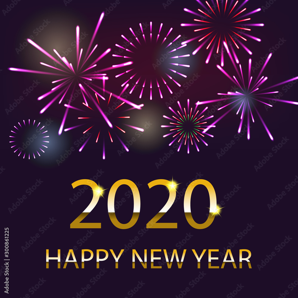 happy new year 2020 on firework background.