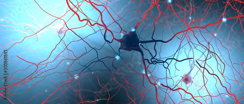 Принти на полотні Signal transmitting neurons or nerve cells- 3d illustration