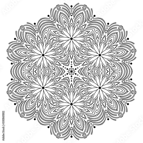 Fototapeta Naklejka Na Ścianę i Meble -  Round snowflake. Abstract winter ornament. Fine black round snowflake
