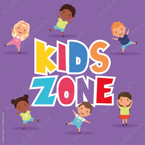 kids zone lettering with interracial children