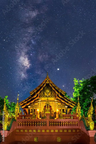 Wat Phra That Doi Phra Chan Temple at night with Milky Way.