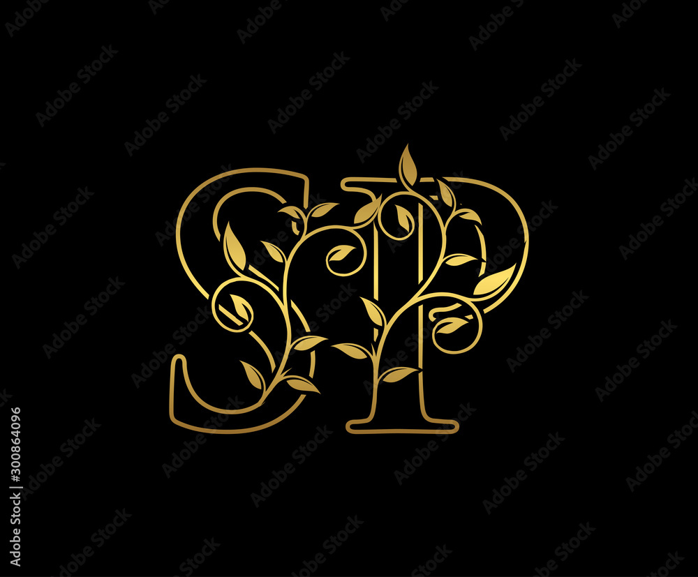 Initial letter S & P SP luxury art vector mark logo, gold color on black  background. - Buy this stock vector and ex…