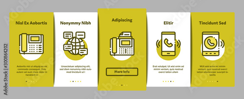 Voip Calling System Onboarding Mobile App Page Screen Vector Thin Line. Server For Voice Ip And Cloud, Smartphone And Phone, Wifi Mark And Headphones Concept Linear Pictograms. Contour Illustrations