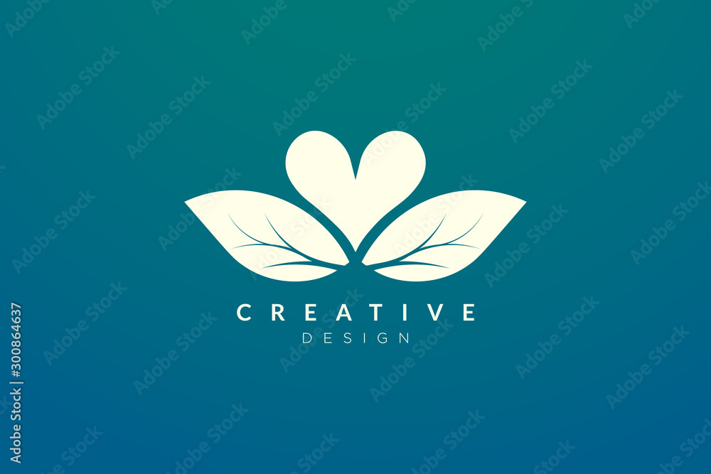 Logo design combined from the shape of a leaf and heart. Simple and modern vector design for business brands in the spa, hotel, beauty, health, fashion, cosmetic, boutique, salon, yoga, therapy